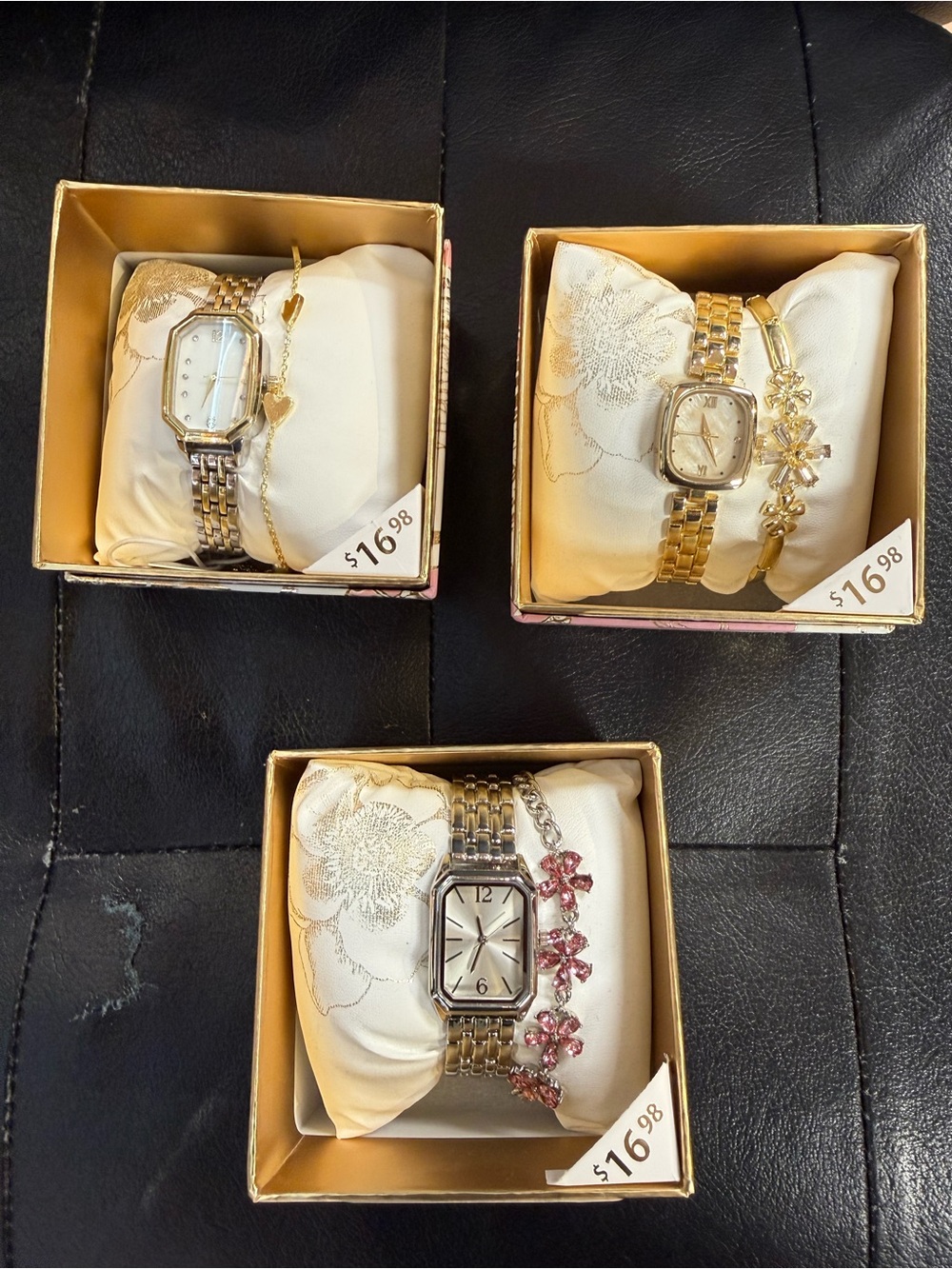 Women’s Two-Tone Bracelet Watch with Floral Accent - Gold & Silver